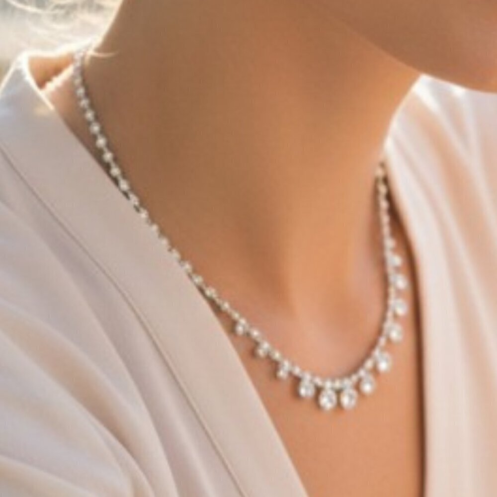 Silver Tone Brilliant Shine Crystal Necklace Earrings and Bracelet Set